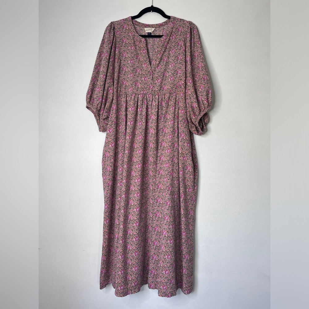 Universal Thread Floral Maxi Length Split Neckline High Waist Dress XL Pink